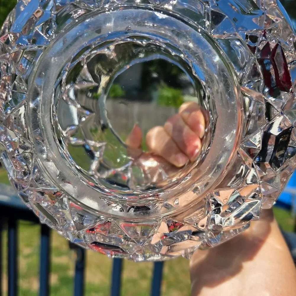 Vintage Heavy Geometric Glass Ball Vase Rose Bowl Hexagon Design 6
